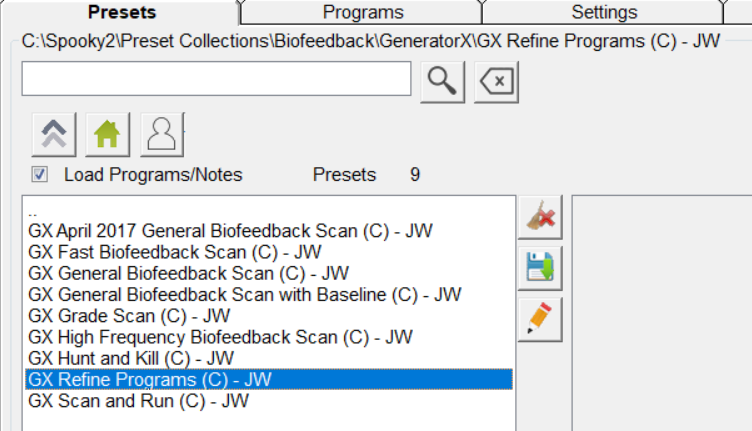 Sélection du préréglage Refine Programs